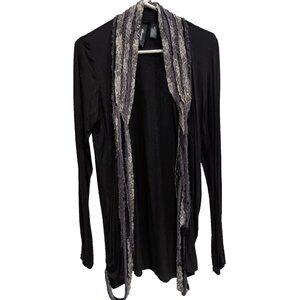 Boutique  Gothic BOHO Cardigan Womens Small Black Fringe‎ Lace Distressed Look